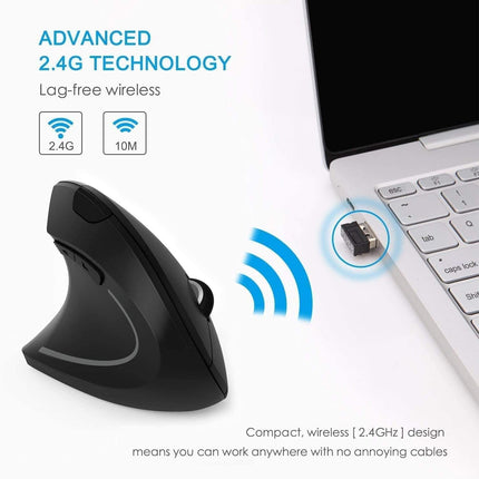 Ergonomic Mouse Left Hand, 2.4G Left-Handed Wireless Vertical Mouse Ergonomic Mice, 3 Adjustable DPI (800/1200/1600), Specially for Left-handers