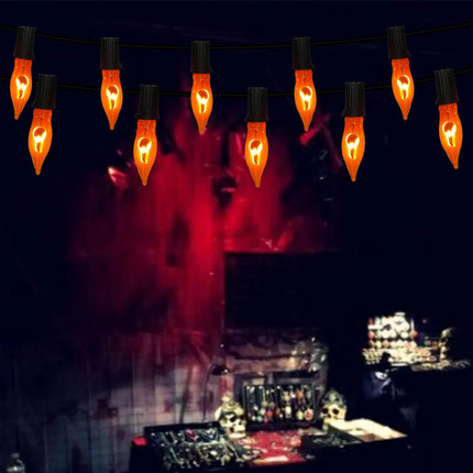 Halloween Flickering Orange String Lights Outdoor, 10Ft Flicker Flame Lights 10 C7 Flame Bulb Lights, Outside Halloween Lights Plug in for Indoor Balcony Patio Party Christmas Halloween Decorations