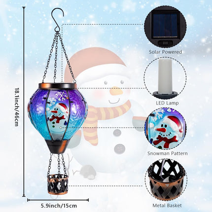 Hot Air Balloon Decorations, Christmas Snowman Outdoor Hanging Lights with Candle Holder, Solar Lanterns Outdoor Waterproof for Garden, Patio, Lawn Decor
