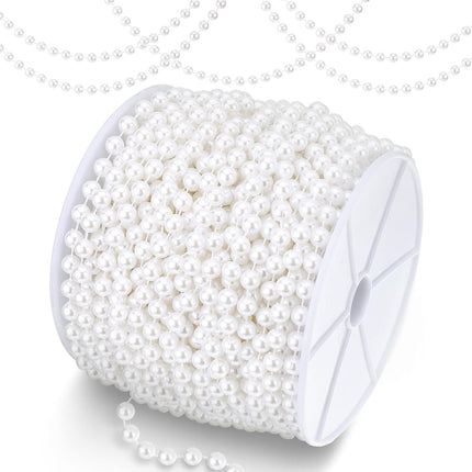 98 Feet Christmas Tree Beads Artificial Pearls Beads Garland Plastic Beads Roll for Xmas Tree DIY Supplies and Holiday Decorations (White)