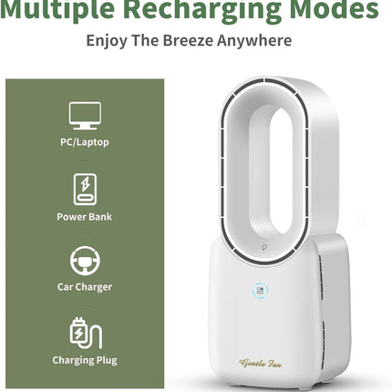 Misby Desk Fan, Portable Bladeless Fan 11.8 Inch Personal Cooling Fan With 4 Speeds, Leafless 5 Colors Led Lights Touch Control