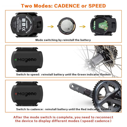 Magene S3+ Cycling Cadence Or Speed Sensor - ANT+ and Bluetooth 4.0 Compatible - Wireless Sensor for Bikes - Compatible with Zwift, Garmin, & More