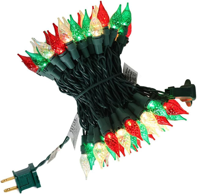 Red White and Green Christmas Lights Outdoor Faceted C5 70 LED 19ft Plug in Fairy Lights Multi-Color String Lights Waterproof Extendable Green Wire Indoor Patio Xmas Tree Party Decor