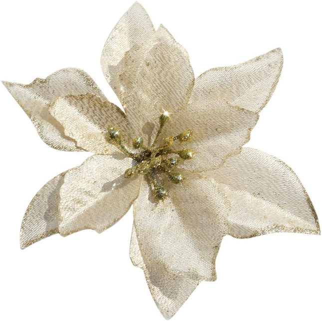 Poinsettia Christmas Decorations Glitter Artificial Poinsettia Flowers for Christmas Tree Decorations(12Pack)(Silvery)
