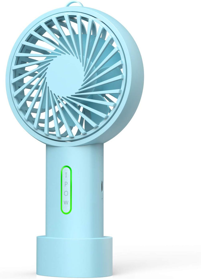 Ipow Mini Handheld Fan Personal Portable Fan 3 Speed Adjustable Angle Removable Base Lanyard Usb Recharging Battery Operated