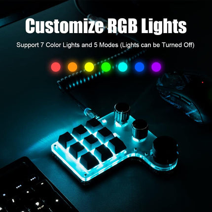 USB Mini Macro Mechanical Gaming Keyboard, Programming KeyPad with 3 Knobs, RGB LED KeyPad Macro Support One-Handed,OSU,One-Click Start DIY Hotkeys (9Key Wired)