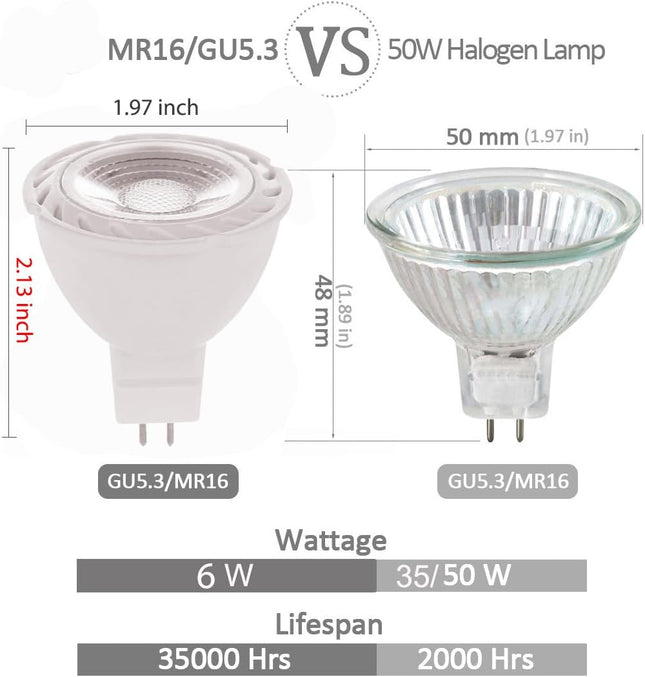 Red Green MR16 GU5.3 Led Bulbs 6W,Replace 12V 35W 50W Halogen for Christmas Holiday Decoration Outdoor Landscape Lighting, Pack of 6 Mix Color