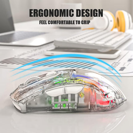 Bluetooth Wireless Mouse, Transparent RGB Mechanical Dual Mode Gaming Mouse, A Must-Have Cool USB Computer Mouse for Gaming and Esports…