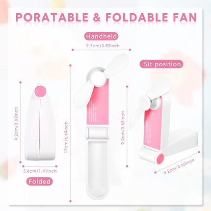 3 Pack Portable Pocket Fans Handheld Mini Fan Portable Foldable Fan Personal Travel Fan Hand Fan Summer Usb Rechargeable Desk Fan