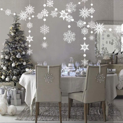 Decor365 Winter Wonderland White Snowflake Garland kit Hanging Snow Flakes for Christmas Year Party Decoration for Home/Office/Showcase/Ceiling/Doorway/Mantel/Birthday/Baby Shower/Wedding/