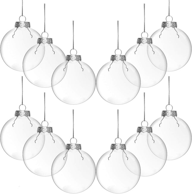Rocinha Clear Christmas Ornaments 12 Pcs Clear Ornaments for Crafts Fillable Clear Plastic Ornament Balls with Removable Top and Hanging Cords, Perfect for DIY Christmas Tree Ornaments (3.15'')