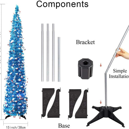 5ft Blue Snowman Christmas Tree, Collapsible Tinsel Artificial Pencil Small Christmas Tree with Lights Decorations for Home Apartment Party Indoor Outdoor Christmas Decorations