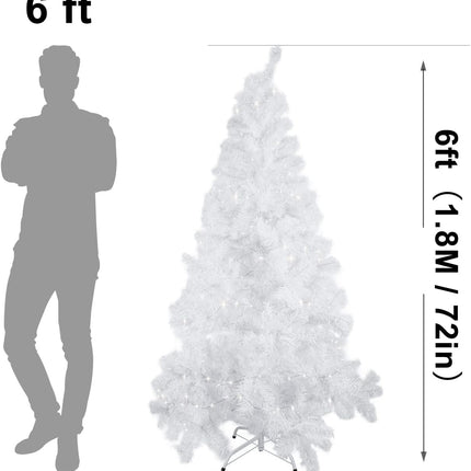 Christmas Decorations, Uten Christmas Tree 6FT, Artificial Christmas Tree with 300 Warm White, Solid Metal Foldable Stand & 600 Branches, Easy Assembly for Home