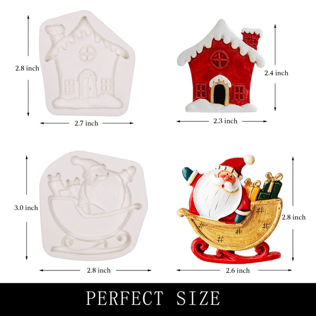 Christmas Silicone Fondant Mold, Santa Claus Chocolate Molds, Sled with , Christmas Tree for Christmas Cake Decoration, Cake Toppers, Candy Sugarcraft, Clay Resin