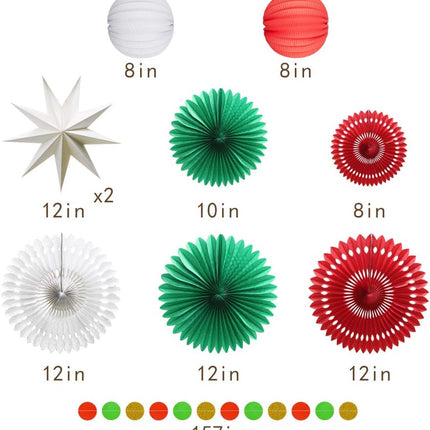 Christmas Party Decoration Set of Hanging Tissue Paper Fans Circle Garland Paper Lanterns for Italian Party Graduation Wedding Birthday Backdrop