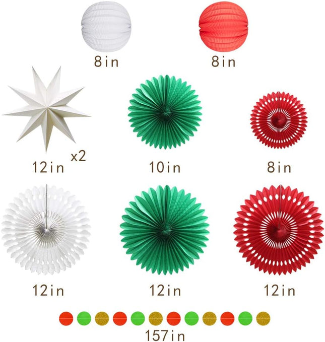 Christmas Party Decoration Set of Hanging Tissue Paper Fans Circle Garland Paper Lanterns for Italian Party Graduation Wedding Birthday Backdrop