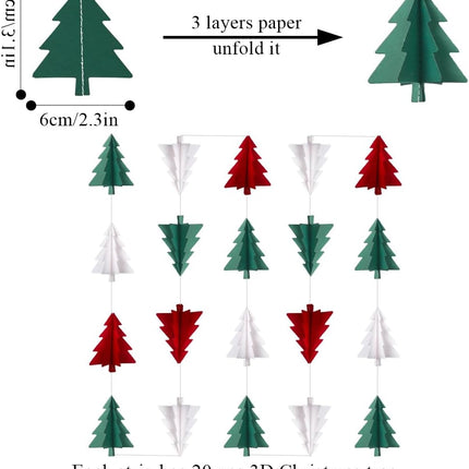 Red White Green Christmas Decorations - 23pcs Tissue Paper Flowers Pom Poms Tassel Garland Banner 3D Christmas Tree Paper Streamers Christmas Party Decorations For Home Indoor Outdoor Hanging Decor