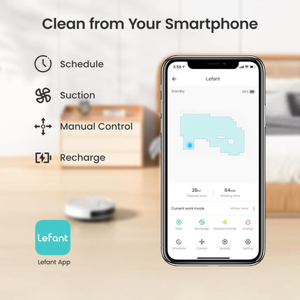 Lefant M210 Pro Robot Vacuum Cleaner, 2200Pa Powerful Suction, 120 Mins Runtime, Automatic Selfcharging, Wifiappalexa Control, Ideal For Pet Hair, Hard Floor And Lowpile Carpet