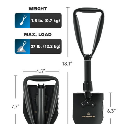 DARTMOOR Mini Folding Shovel High Carbon Steel, Portable Lightweight Outdoor Tactical Survival Foldable Mini Shovel, Entrenching Tool, Camping, Hiking, Digging, Backpacking, Car Emergency