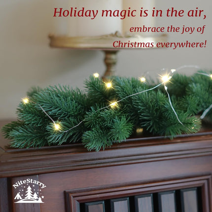 2 Pcs Battery Operated Christmas Garland, 6 FT Greenery Garland with 100 LED Lights String Christmas Decorated Table Mantle Background Wall Room Outdoor Indoor Winter Decoration