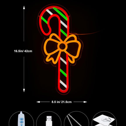 Christmas Neon Sign Candy Cane Light Up Christmas Decor 16.5x8.5“Acrylic USB Powered Dimmable Xmax Neon Light Sign for Bedroom Fireplace Window Christmas s for Kids,Hanging Chain Hooks Included