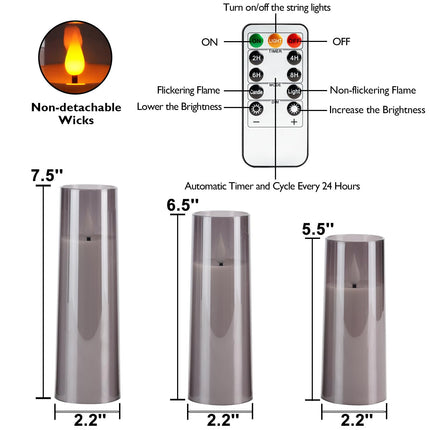 Amagic Grey Flameless Candles 9 Set, Battery Operated Candles with Remote Control and Timer, Flickering LED Pillar Candles for Home Halloween Decor, 3D Wick, Warm Yellow Light, D2.2 xH5 6" 7"