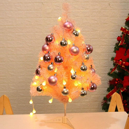 Mini Pink Christmas Tree 24 Inch/2 FT Tabletop Artificial Xmas Tree Small Christmas Tree with LED Lights and Balls Ornaments for Desktop Xmas Decor Home Office Party