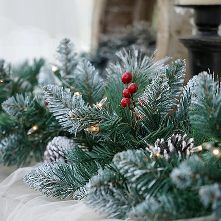 Pre-Lit Artificial Christmas Garland, Snowflake Wreath, White Lights 50, Decorated with Pine Cones, Berry Clusters, Plug in, Christmas Decorations, 9 Feet