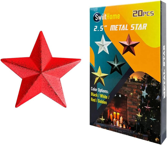 20 Pieces 2.3 Inch Metal Star, Barn Star for Home Decoration, Hanging Wall Decor for House, Iron Vintage Wall Arts and Crafts, Christmas Indoor Outdoor Decorations (Red)