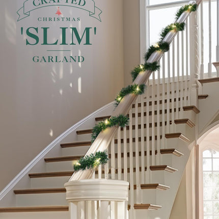 2-Pack 15FT Christmas Garland Prelit - Slim Lighted Garland with Lights, Artificial Holiday Decor for Mantle Stairs Wall Door, Indoor Outdoor 3" Thin Garlands