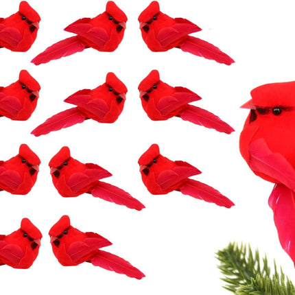 12 PCS Cardinals Christmas Ornaments, Clip On Artificial Red Birds Cardinals for Christmas Tree Ornaments Wreath Centerpiece Crafts Bird Decorations - 3.7" Long