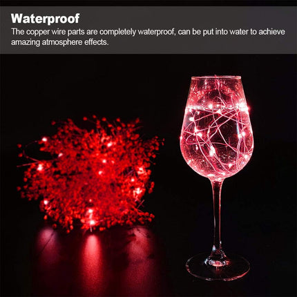MUMUXI 16 Pack Fairy Lights Battery Operated (Included) 10ft 30 LED Mini String Lights Waterproof Copper Wire Firefly Starry Lights for DIY Wedding Party Mason Jars Christmas Decorations, Red