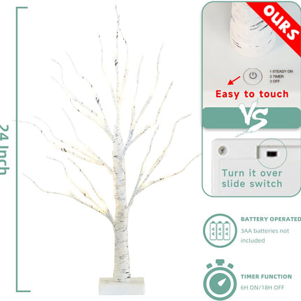 EAMBRITE Home Decorations Light Up White Birch Tree Indoor Christmas Decor, 4 Pack Battery Operated Lighted Tabletop Bonsai Tree Lamp Led Lights Money Tree Xmas Wedding Centerpiece Table Room (2 Ft)