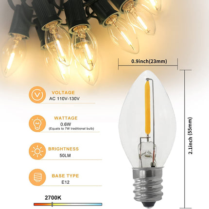 KGC C7 Accessory Cord with 4 C7 Led Light Bulb Candelabra-Base E12 Socket,White Cord with On/Off Switch Plugs for Holiday Decorations, Christmas Village House, Pumpkin Lights 4 Pack
