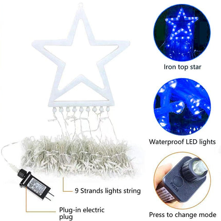 Christmas Decorations Outdoor Lights,11.5 ft 317 LED Star Christmas Tree Lights,8 Memory Lighting Modes&Timer Christmas Star Lights for Yard,Wedding,Party,Christmas Decorations (Blue)