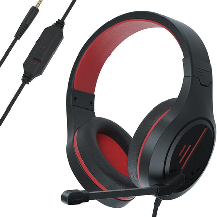 Gaming Headset Noise Cancelling Headphones with Microphone Kids and Adults 50mm Neodymium Drivers & 3.5mm Audio Jack Wired Over Ear Stereo Earphones for Online School/PC Game/Travel/Work Red
