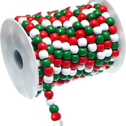 19.7 Ft Christmas Candy Bead Garland Wooden Candy Garland Boho Christmas Decor Christmas Tree Garland for Christmas Decorations Holiday Party Decor (Mixed Red, White, Green)