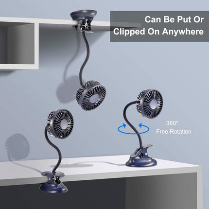 Clip On Fan Usb Battery Operated Desk Clip Fan With Emergency Power Bank, Baby Stroller Fan Rechargeable Personal Fan Flexible