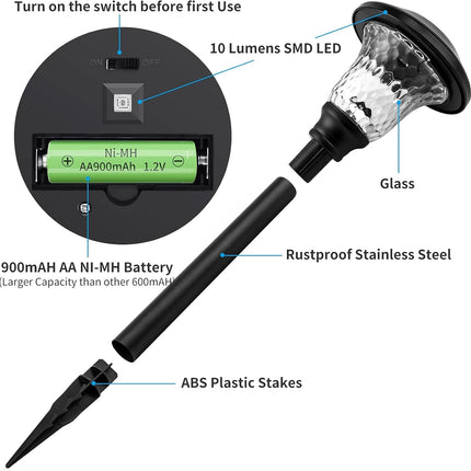 Beau Jardin 8 Pack Solar Pathway Lights Color Changing + Bright White Outdoor Garden Stake Glass LED Stainless Steel Waterproof Landscape Path Lighting for Yard Walkway Driveway Outside Black