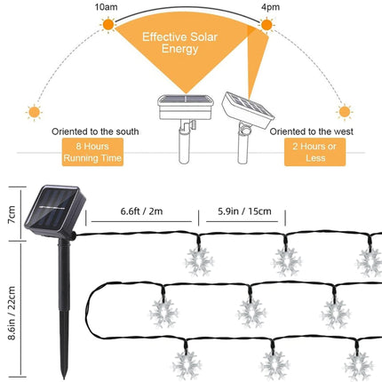 Fairy Lights Solar Powered Outdoor Waterproof IP65 Christmas Lights with 50 LED Snowflake Hanging Light for Backyard Porch Balcony Party Decor, Wedding,Party,Camping (Warm White)