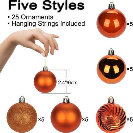 2.36" Orange Christmas Balls Ornaments 25 Pcs Shatterproof Christmas Ornaments Set Halloween Balls Ornaments Orange Ornaments for Christmas Tree Holiday Party