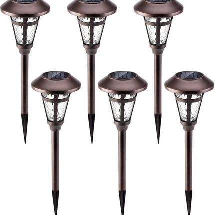 GIGALUMI Bright Solar Outdoor Lights Decorative 6 Pack, Solar Pathway Garden Lights Auto On/Off, Solar Lights Outdoor Waterproof Bronze Finished, Driveway Lights LED Landscape Lighting for Lawn Yard