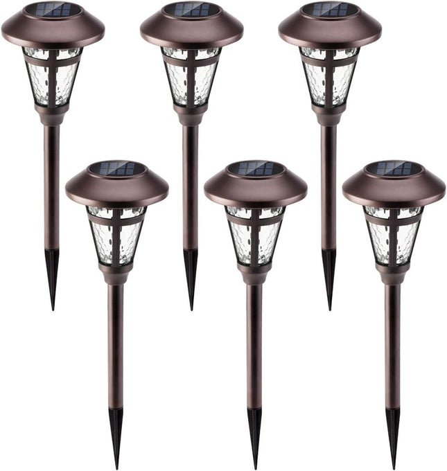 GIGALUMI Bright Solar Outdoor Lights Decorative 6 Pack, Solar Pathway Garden Lights Auto On/Off, Solar Lights Outdoor Waterproof Bronze Finished, Driveway Lights LED Landscape Lighting for Lawn Yard