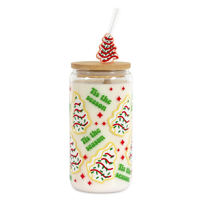 Christmas Iced Coffee Cup, Practical Birthday , 18oz Christmas Cake Tree Tumbler Can Glass, Reusable Beer Can Drinking Glass for Christmas Decor