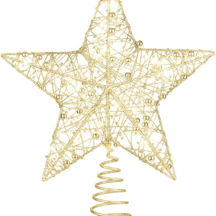 STOBOK Christmas Tree Topper Star,Glittler Lights Xmas Tree-top Lamp Ornament Party Home Christmas Tree Decor,Golden,10 x 12 inch