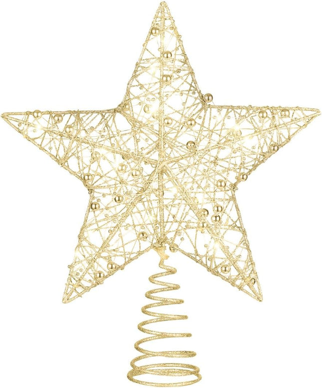 STOBOK Christmas Tree Topper Star,Glittler Lights Xmas Tree-top Lamp Ornament Party Home Christmas Tree Decor,Golden,10 x 12 inch