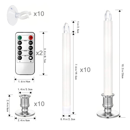 YAUNGEL Window Candles, 10 Pack LED Battery Operated Christmas Candles for Windows with Remote Electric Candle Lights with Removable Candle Holders Suction Cups for Christmas Decorations, Silver