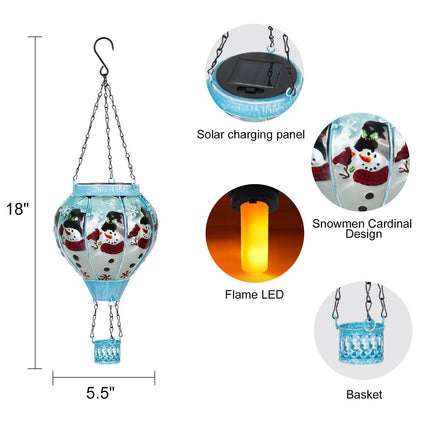 Hot Air Balloon Solar Lantern - Christmas Flickering Flame Outdoor Waterproof Hanging Solar Lanterns for Patio Yard,Lawn Porch,Garden Snowman