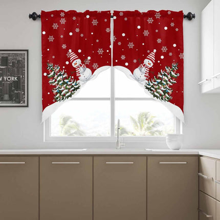 Christmas Swag Curtain Valance for Windows,Xmas Cute Snowman and Christmas Tree Window Treatments Short Swag Topper for Kitchen Windows Bathroom Bedroom,28 x 36 Inch