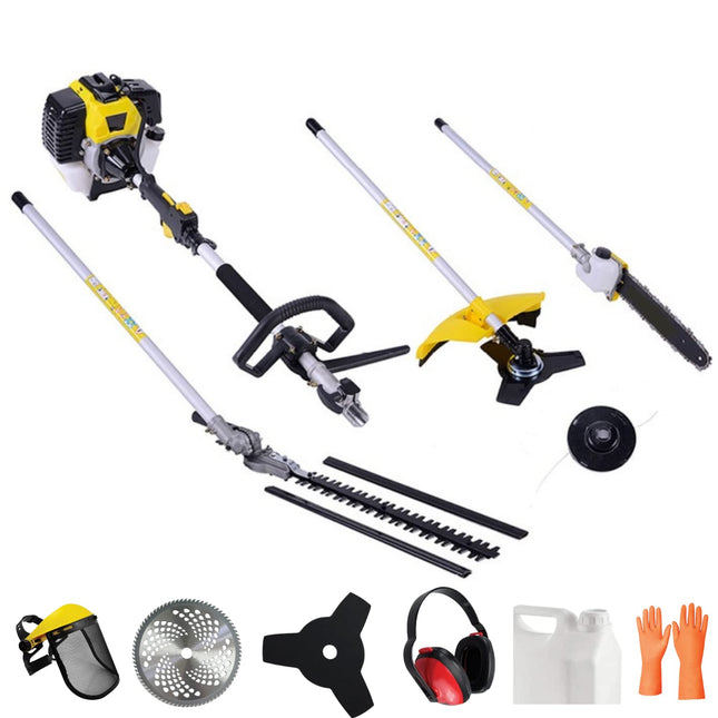 Brushcutter Kit - High Strength Long Handle Multi - Functional Chainsaw 63cc 5 in 1 and Cultivator, 6 Point Disc, 2 Point Blade, Battery-Powered Brushcutter - Gardening Tools - Lawn Mower